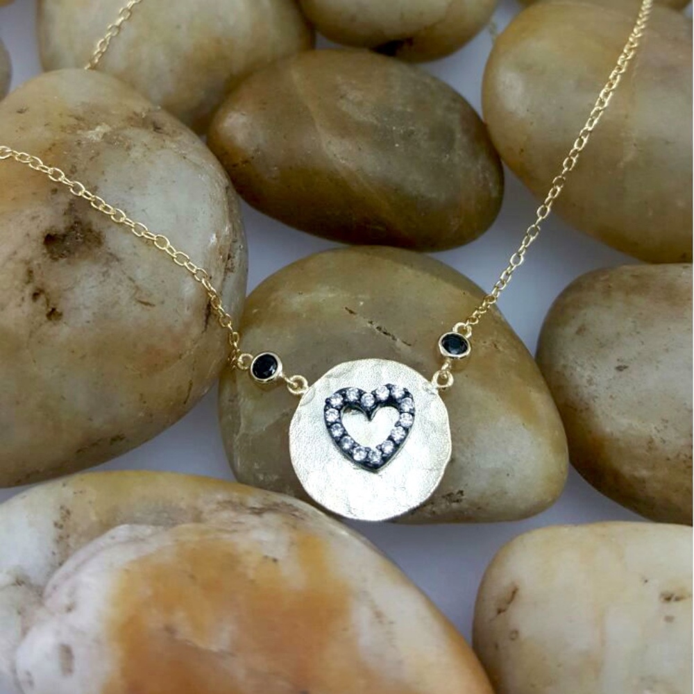 Silver Heart Hammered Pendant Necklace